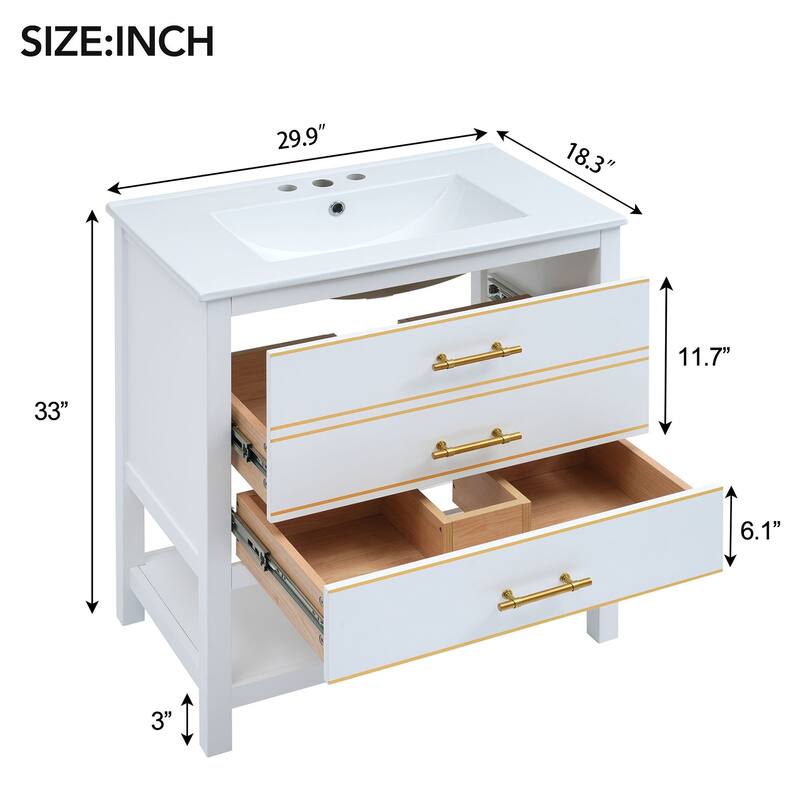 Bathroom Vanity with Sink, Vanity Set with 2 Drawers, Bathroom Storage Cabinet with Open Shelf and 2 Soft Closing Doors