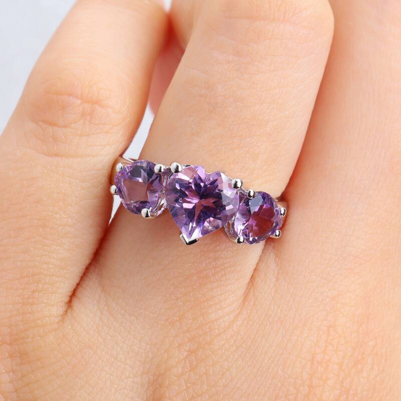 Miadora 2 7/8ct TGW Amethyst 3-Stone Heart Ring in Sterling Silver