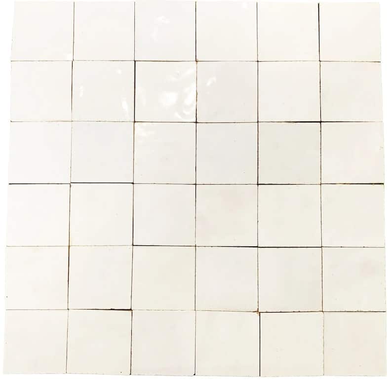 Contemporary Zellige Panels, 12"x12"x1/2", Squares in White