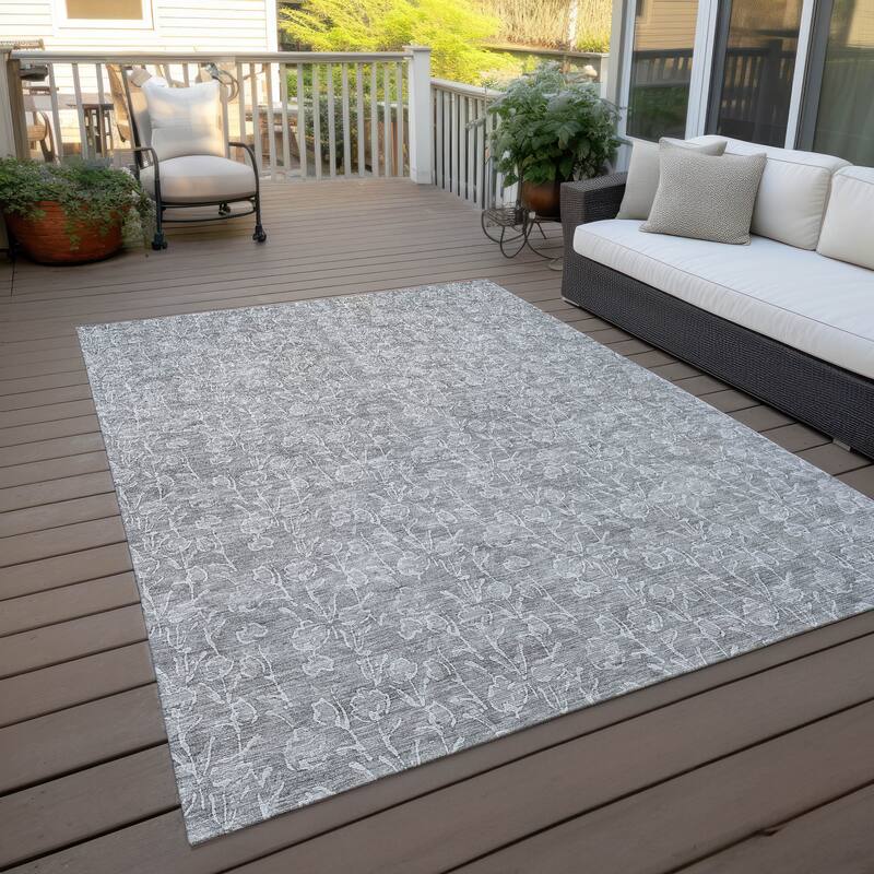 Machine Washable Indoor/ Outdoor Chantille Modern Floral Impressions Rug - Silver - 8' x 10'