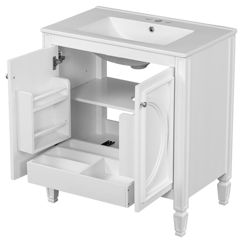60" Bathroom Vanity with Double Sink Combo Set, Ceramic Sink, Soft Close Doors with Shelf, Storage Drawer