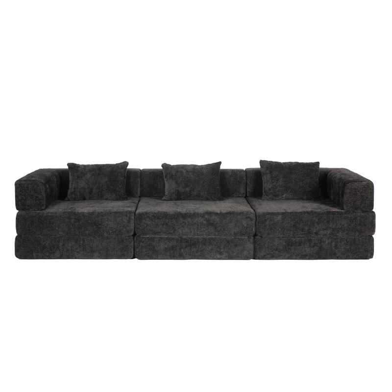 Chenille Fabric Compression Sofa, Boneless Modular Sectional Sofa, Convertible Floor Sofa Bed with Fixed-Shape Frame