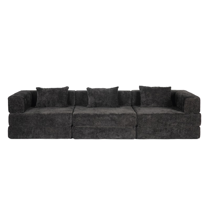 Free Combination Lazy Folding Sectional Sofa Chenille Modular Sleeper Sofa Bed Floor Standing Compression Mattress