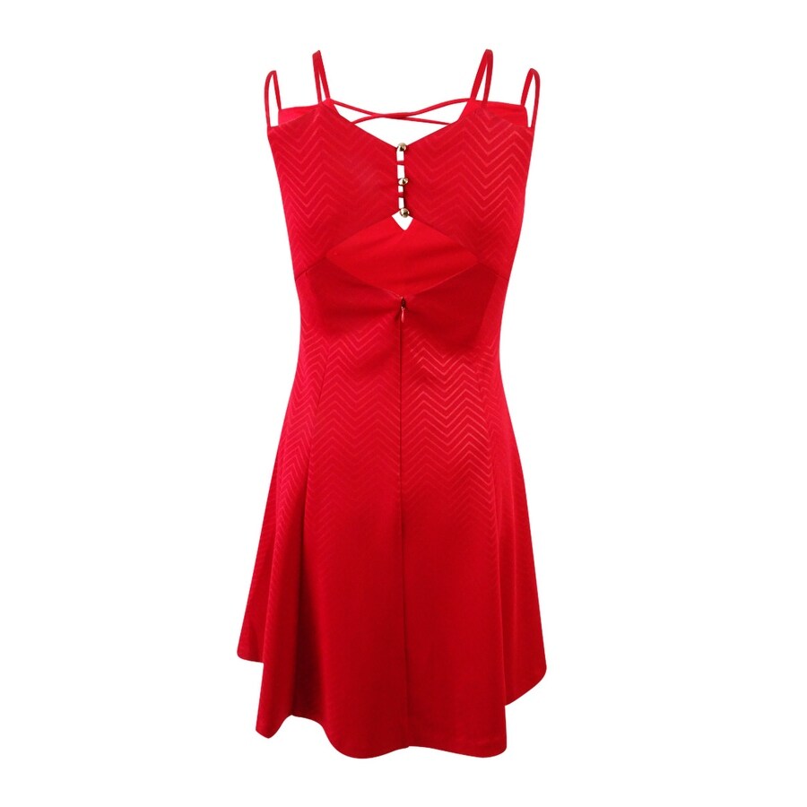 GUESS Women's Embossed Lace-Up Fit & Flare Dress (2, Red) - Overstock -  41460233
