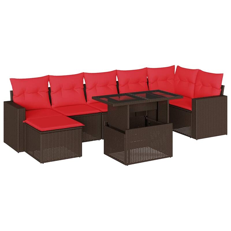 vidaXL 8 Piece Patio Sofa Set with Cushions Black/Brown/Gray Poly Rattan
