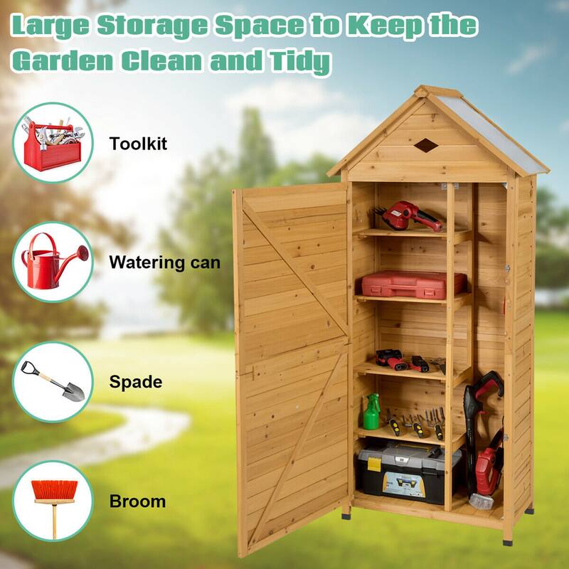 Gymax Outdoor Storage Shed Lockable Wooden Garden Tool Storage Cabinet - As Picture Description