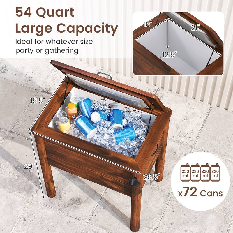 Gymax Wooden Cooler for Patio 54 Quart Beverage Cooler w/ Handles