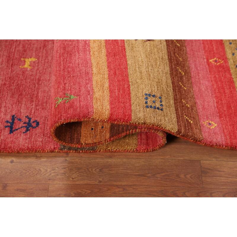 Little Animals Striped Gabbeh Indian Area Rug Hand-Knotted Wool Carpet - 5'3"x 7'10"