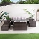 preview thumbnail 11 of 16, 7-Piece Patio Wicker Sofa Set with Aluminum Firepit Dining Table Brown