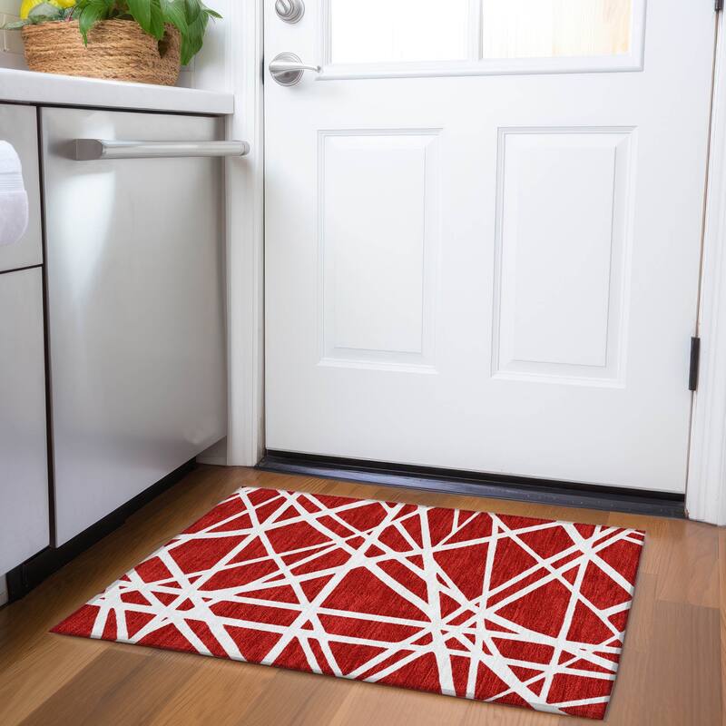 Premium Washable Super Soft Contemporary Harvey Mayfield Rug - Red - 1'8" x 2'6"