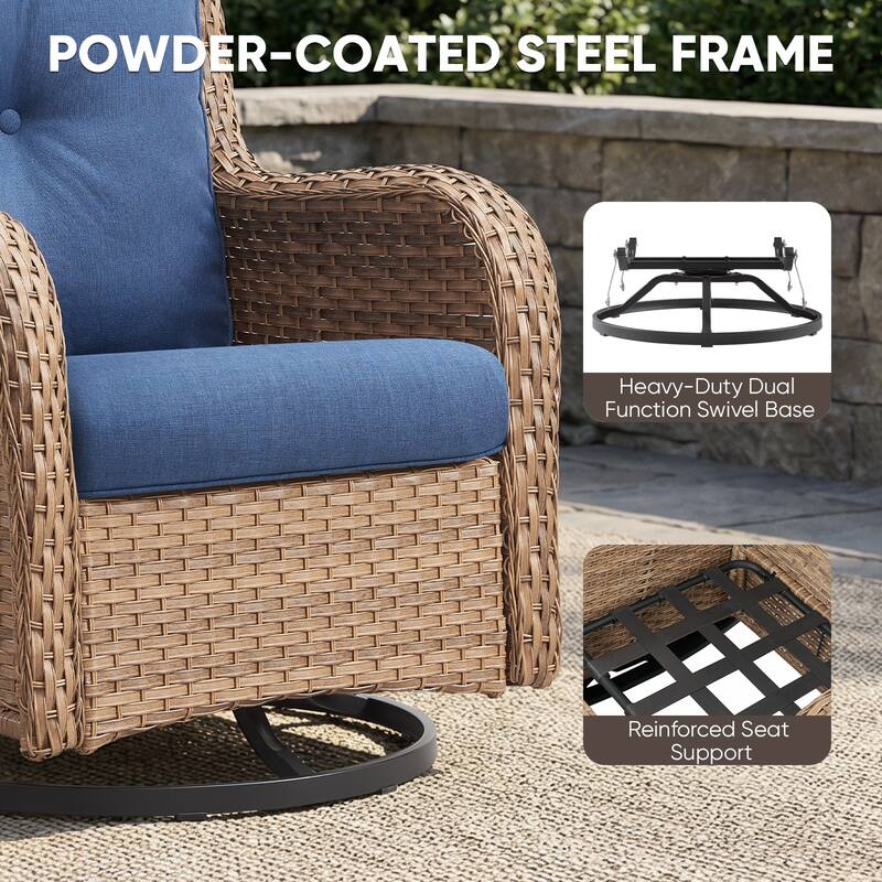 Pocassy Outdoor Wicker Glider Swivel Club Chairs (Set of 2) - Mix Grey