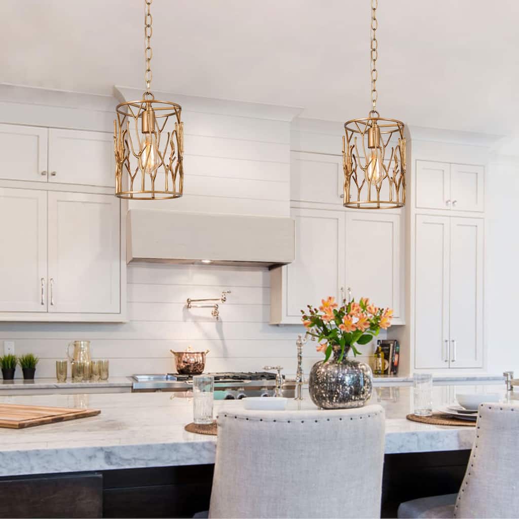 Modern Antique Cylinder 1-Light Brass Gold Pendant Light for Kitchen Island Dining Room