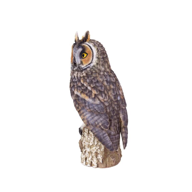 Long Eared Owl Standing on Branch Outdoor Garden Statue - 13.5"