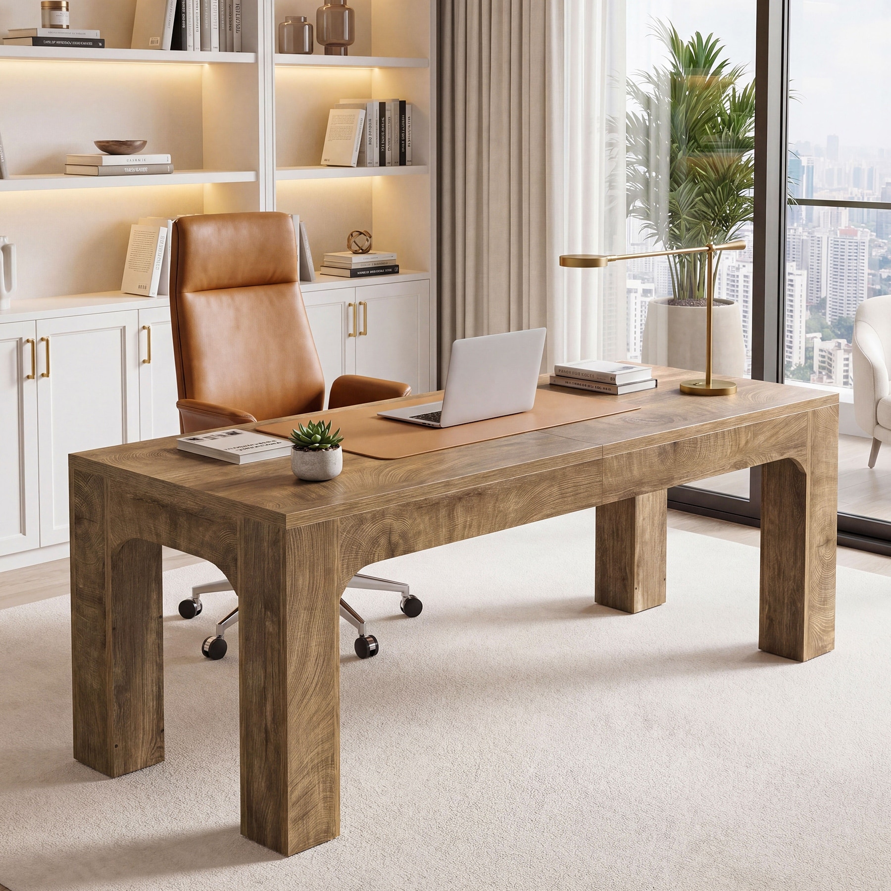 Extra Long Double Computer Desk for Two, 70.9" Rustic Brown Workstation