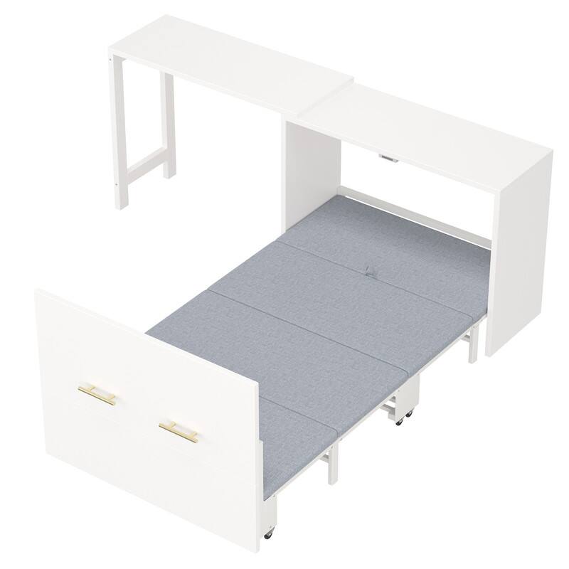 2 in 1 Murphy Bed ,Twin Size Murphy Cabinet Bed with Adjustable Position Desk, Murphy Chest Dresser Bed with Foldable Cushion
