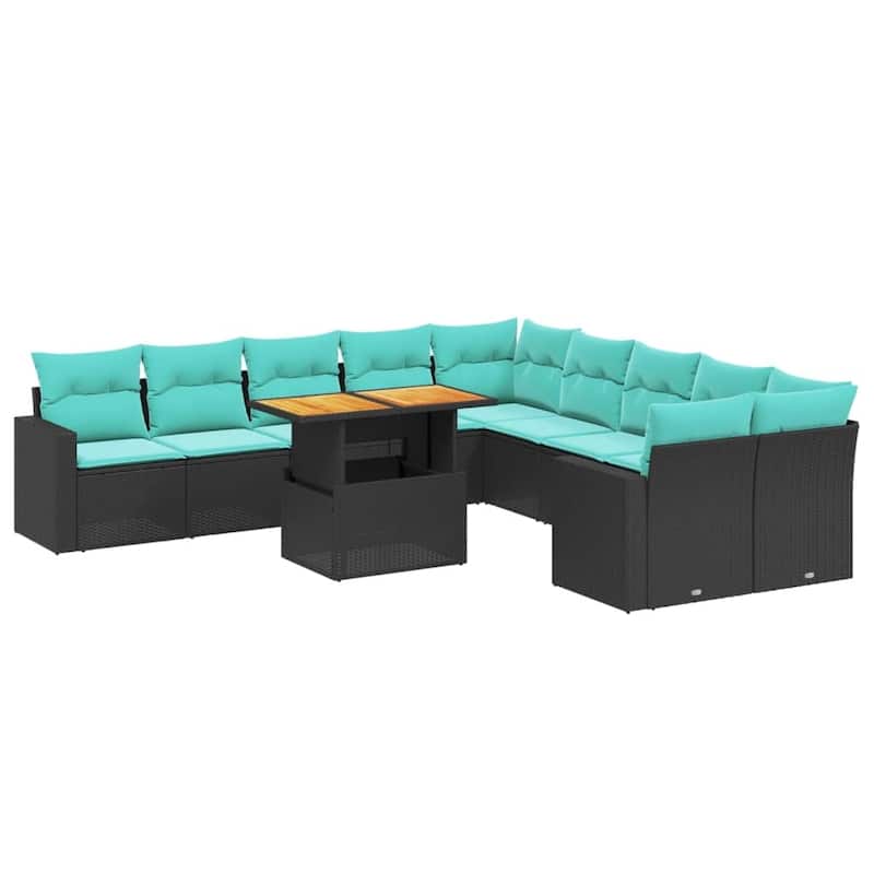 vidaXL Patio Sofa Set with Cushions Outdoor Furniture 11 Piece Poly Rattan - 24.4 x 24.4 x 27.2