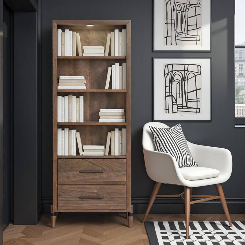 Bridgevine Home Tranquility Bookcase Pier, No Assembly Required, Walnut Finish - Walnut