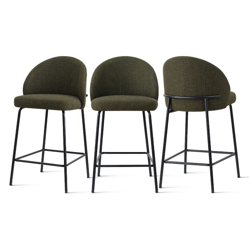 Upholstered Counter Height Bar Stool Set with Curved Back and Metal Frame(Set of 3)