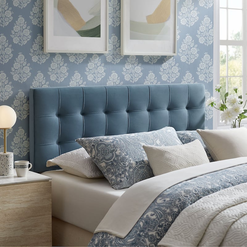 Lily Biscuit Tufted Performance Velvet Headboard - Cadet Blue - Queen