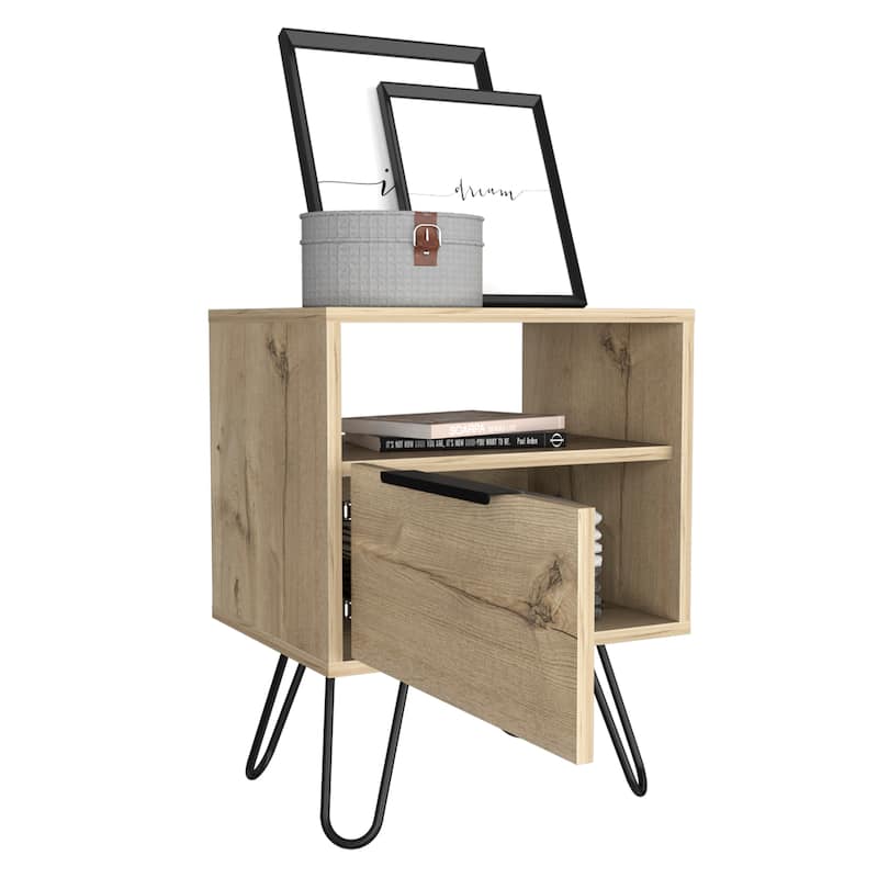 Nightstand, Shelf, Single Door Cabient, Hairpin Legs