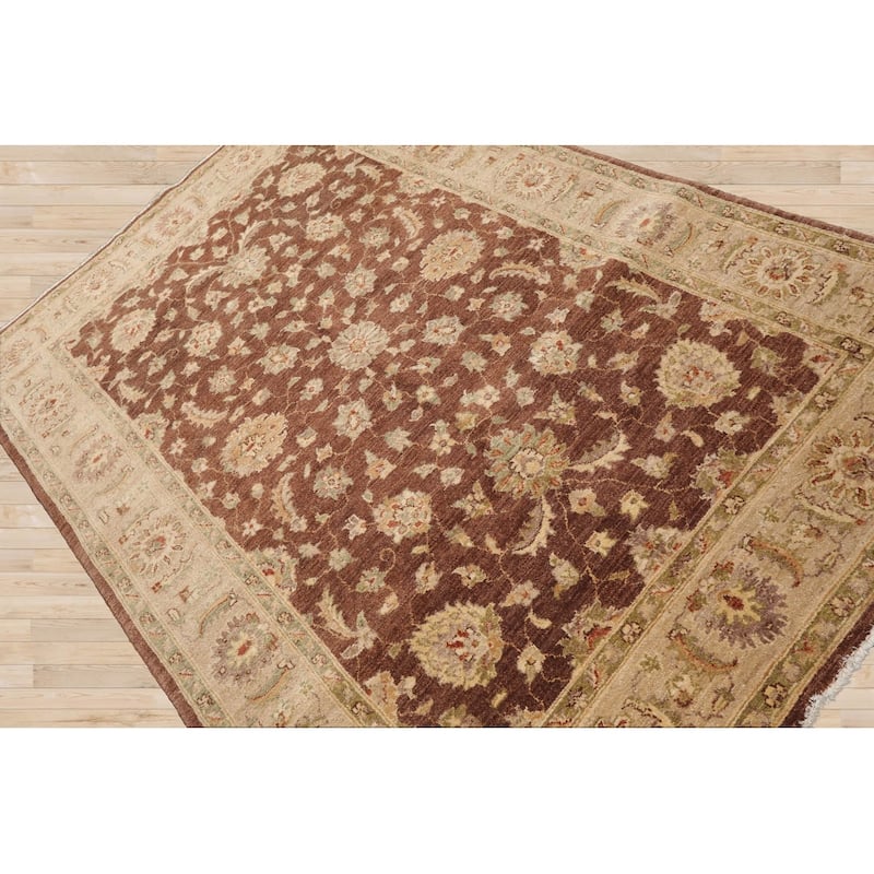 Hand Knotted Chobi Peshawar Brown Persian Wool Traditional Area Rug - 5' 7'' x 8' 3''