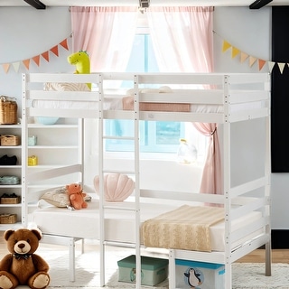 Multifunctional Wood Bunk Bed With Stairs And Guardrails, Can Be Turn Into Upper Bed And Down Desk