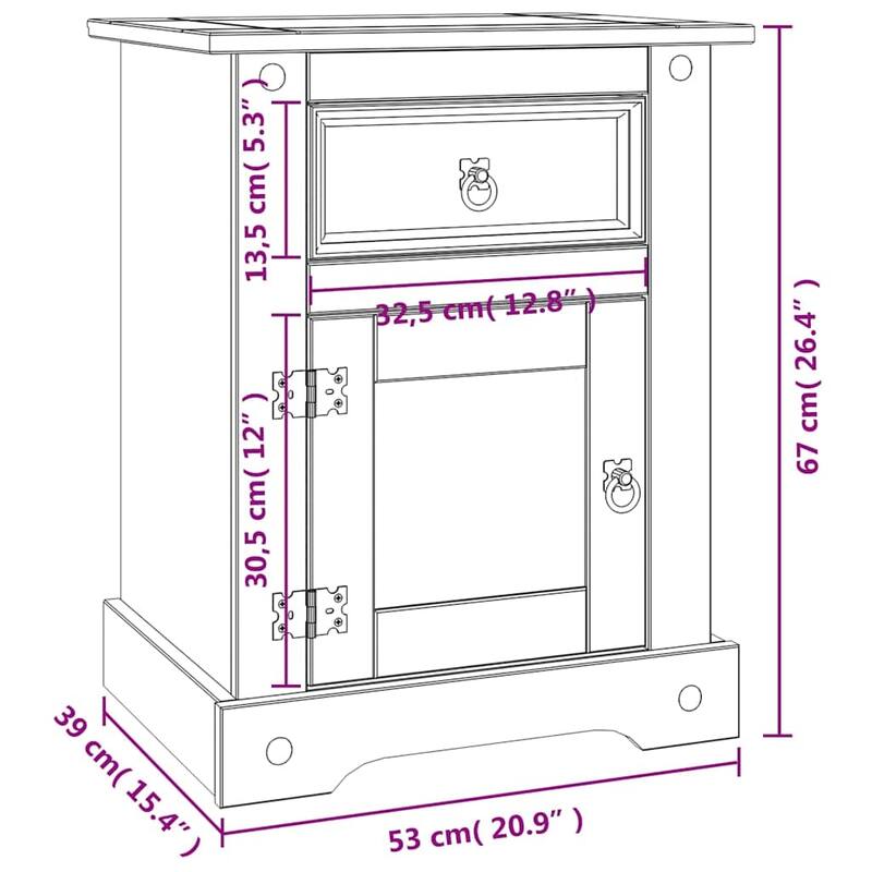 vidaXL Bedside Cabinet, 20.9x15.4x26 Inches