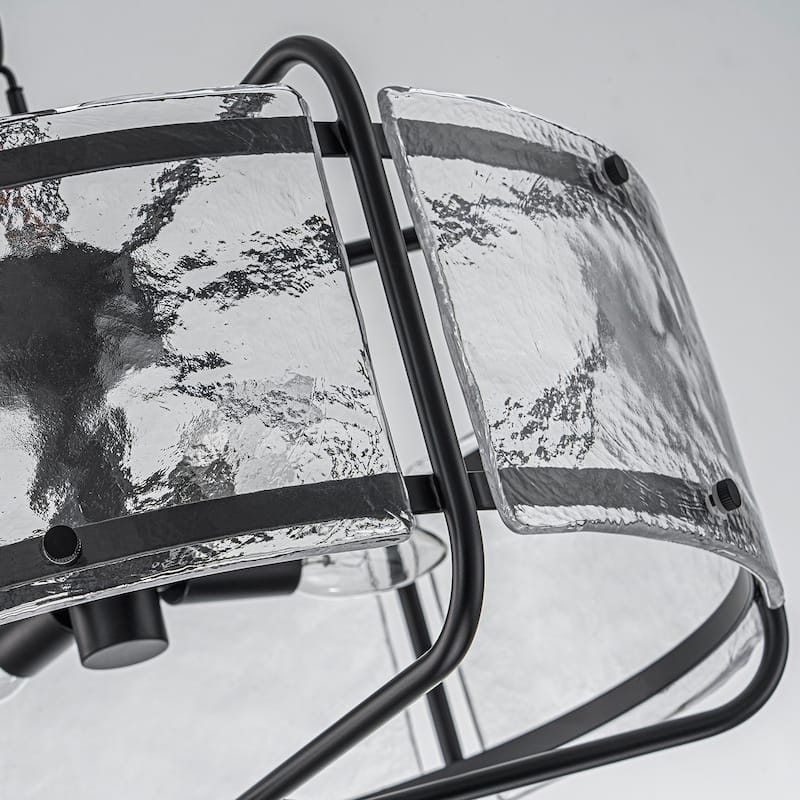 Modern 4-Light Hammered Glass Drum Chandelier Pendant Light - W17.91"