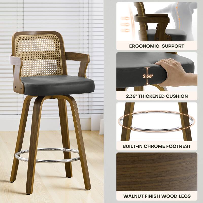 Upholstered Wood Swivel Counter Height Barstool with Arms - 37.8"H x 18.7"W x 19.29"D