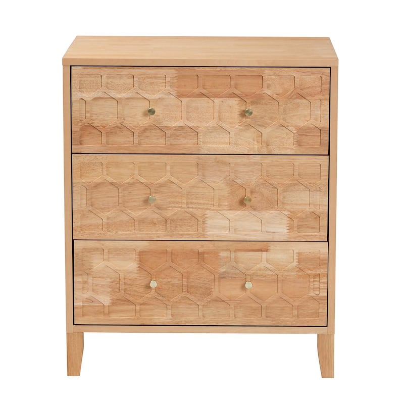 Hosea Japandi Carved Honeycomb Natural 3-Drawer Chest