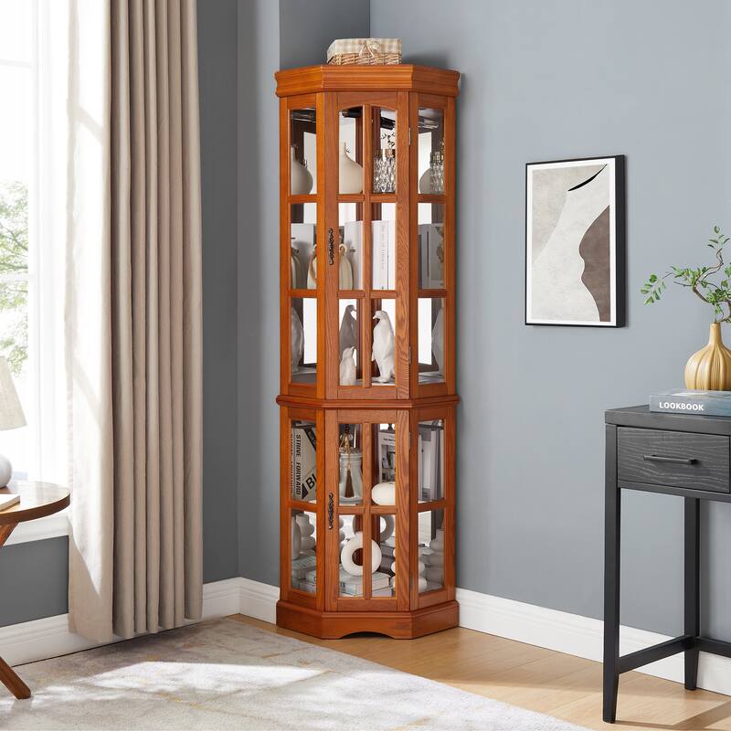 Corner Curio Cabinet E26 light bulb not included - Oak