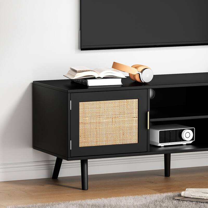 Anmytek Mid-Century Modern Wood Black TV Stand Media Console TV Entertainment Center for TVs up to 55" - 47 inches in width