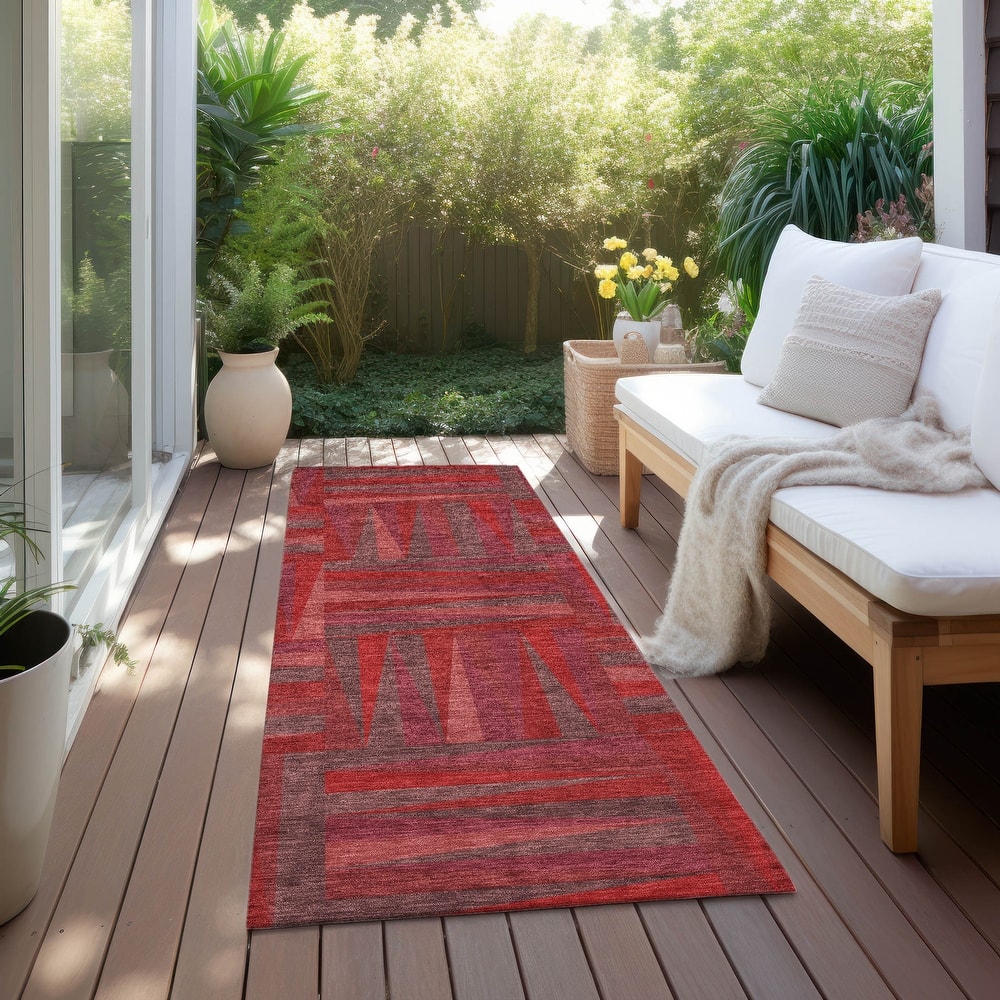 Machine Washable Indoor/ Outdoor Contemporary Mosaic Chantille Rug