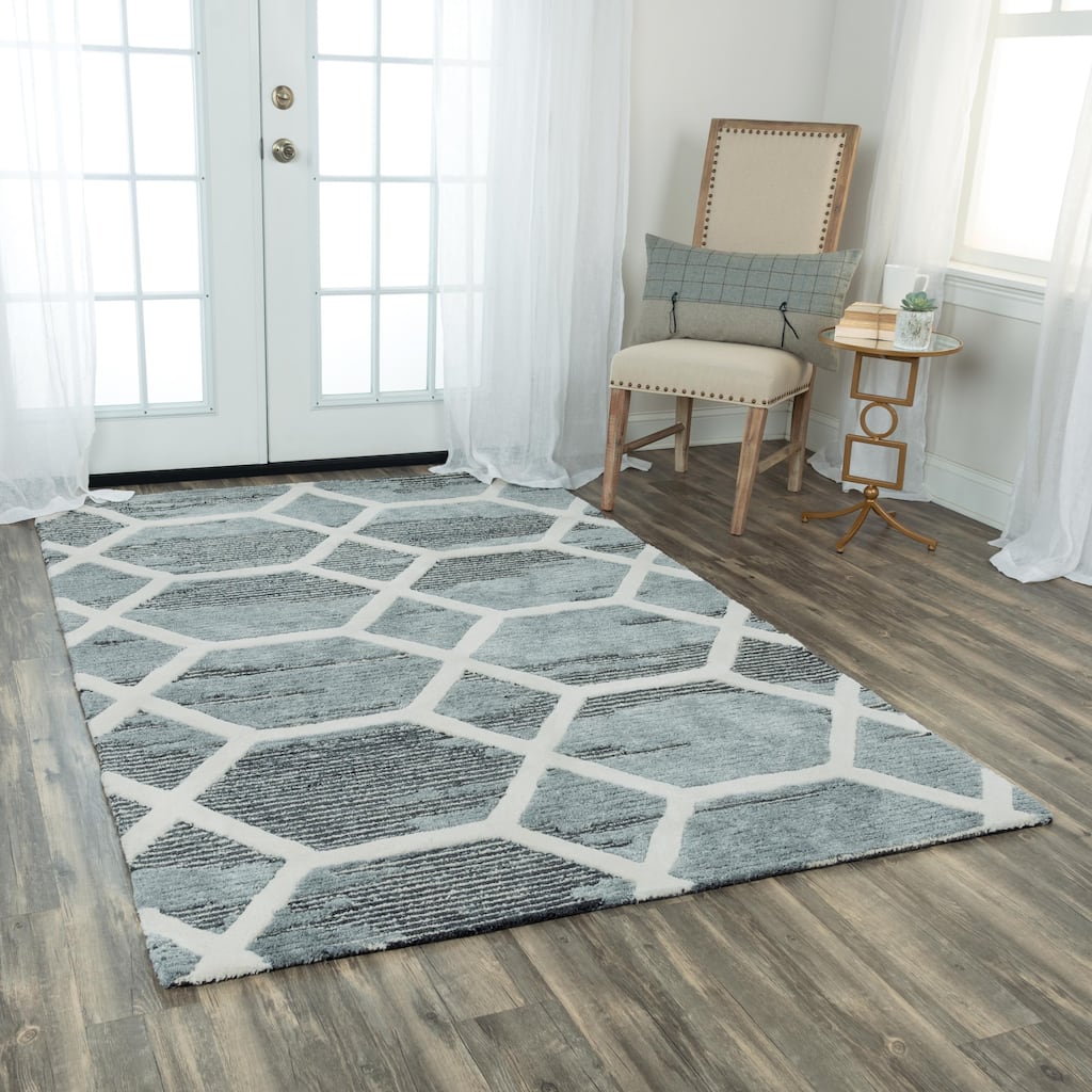 Alora Decor Honey Grey and Ivory Geometric Hand-tufted Rug