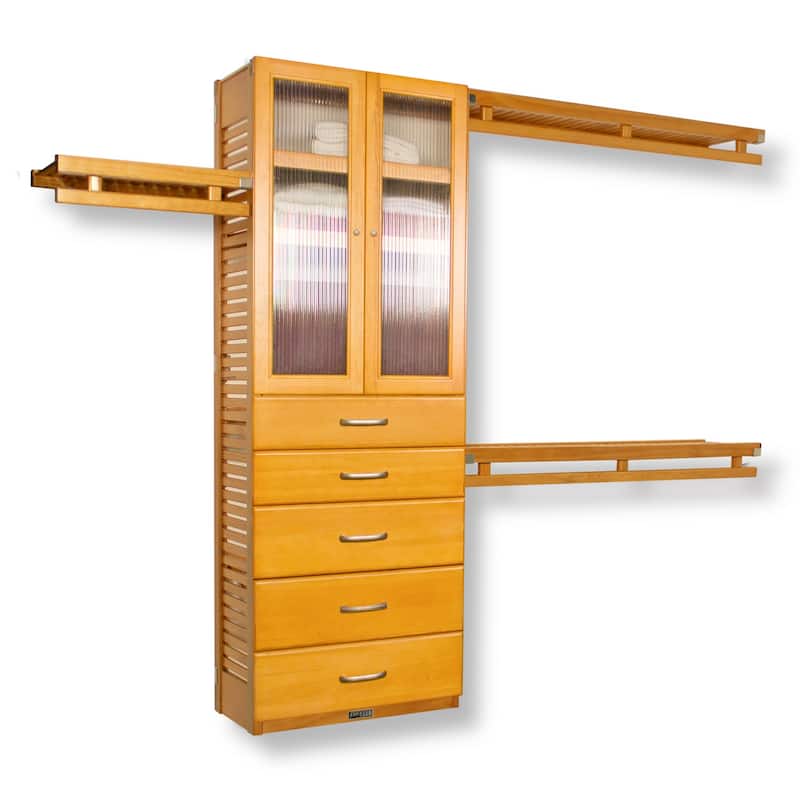 John Louis Home Solid Wood Reach-In Simplicity Closet System with 5-Drawers and Doors Honey Maple
