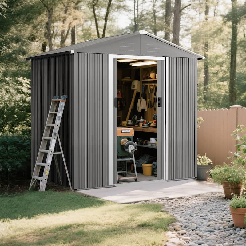 Metal Outdoor Garden Shed Storage Tool Shed with Sliding Doors - 6 × 4FT