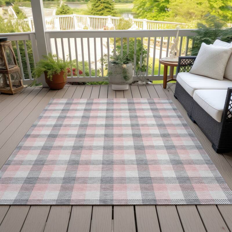 Machine Washable Indoor/ Outdoor Plaid Chantille Rug