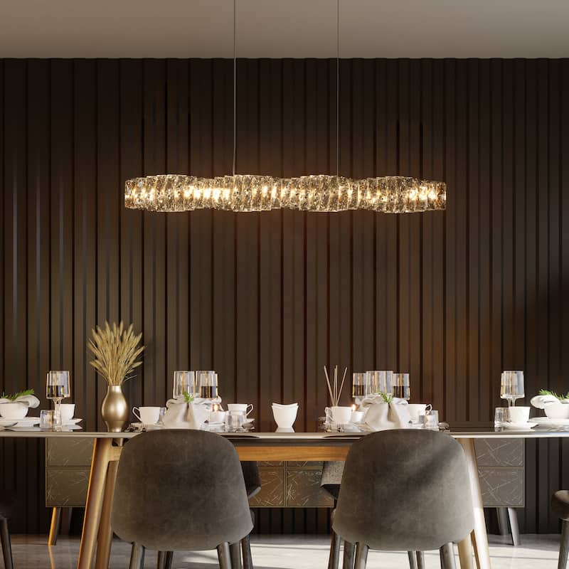 Modern Glam 1-Light Gold LED Chandelier Linear Crystal Pendant Lights for Dining Room - 38.5"L x 4.5"W x 4.5"H