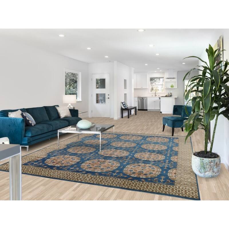 Floral Blue Oushak Indian Area Rug Oriental Handmade Wool Carpet - 8'0" x 9'6"