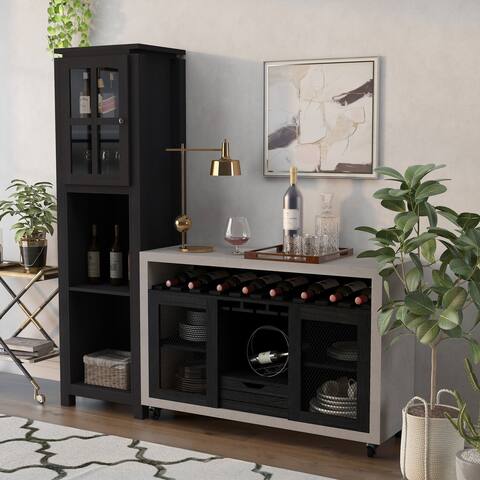 Furniture of America Caldwell Black and Cement-Like Mobile Bar Set