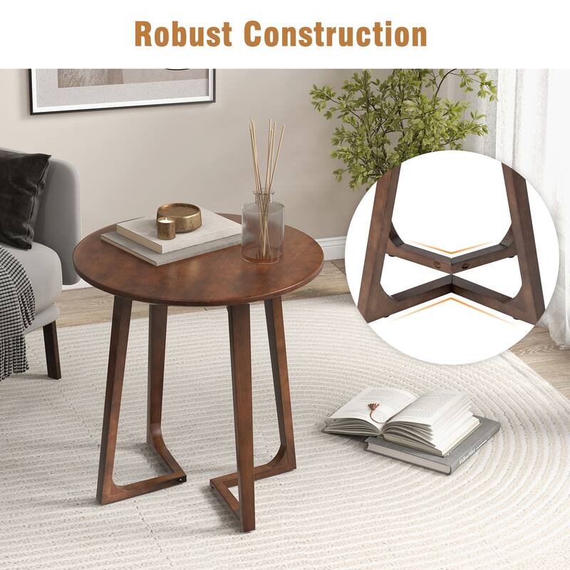 Rubber Wood Round Coffee End Table with V-Shaped Legs and 110 lbs Capacity - 24" x 24" x 24"(L x W x H)