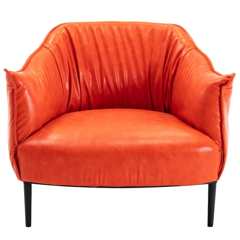 KINWELL 33" Wide Faux Vegan Leather Upholstery Barrel Chair