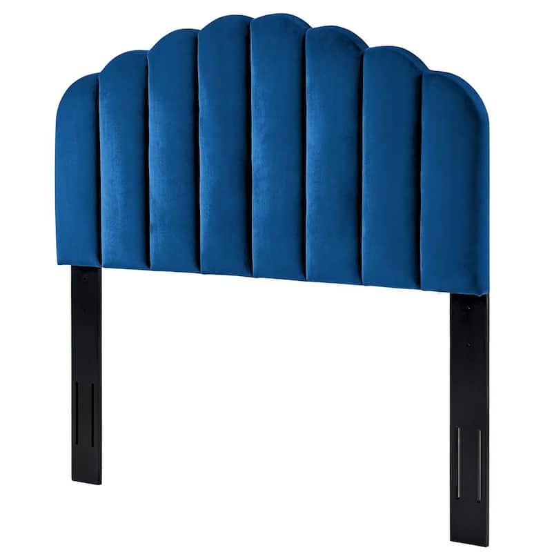 Burney Scalloped Blue Velvet Upholstered King/California King Size Headboard