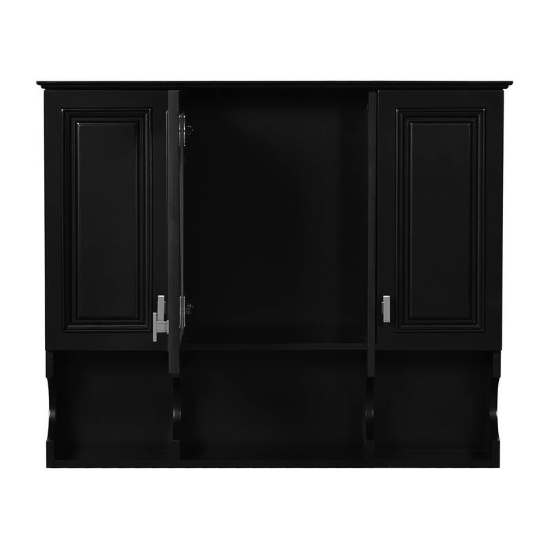 GDFStudio - Rivermont Modern Wall Mounted Bathroom Medicine Cabinet with Mirror and Open Shelves - 35'' x 28''