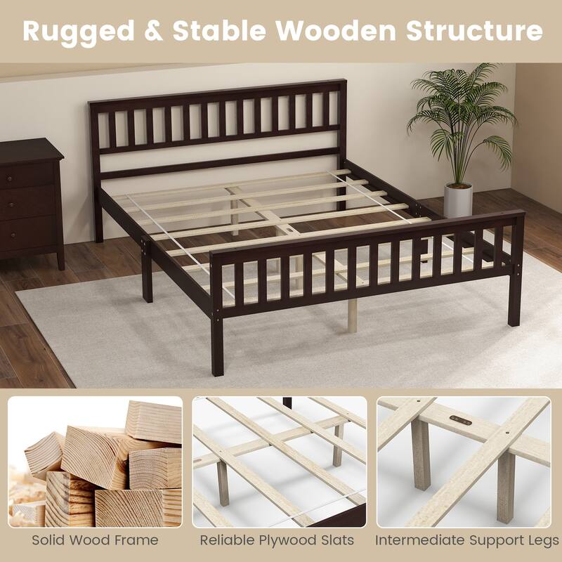 Gymax Wood Bed Frame Wood Slats Support Platform W/ Headboard - See Details