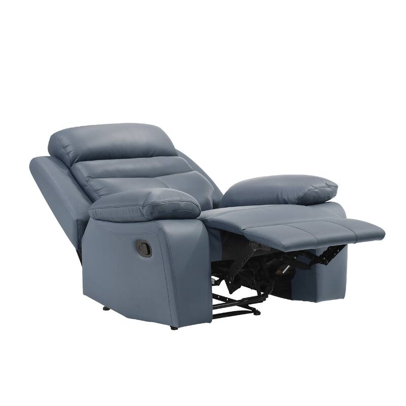 Hanna Manual Reclining Chair, Blue Top Grain Leather Cushions