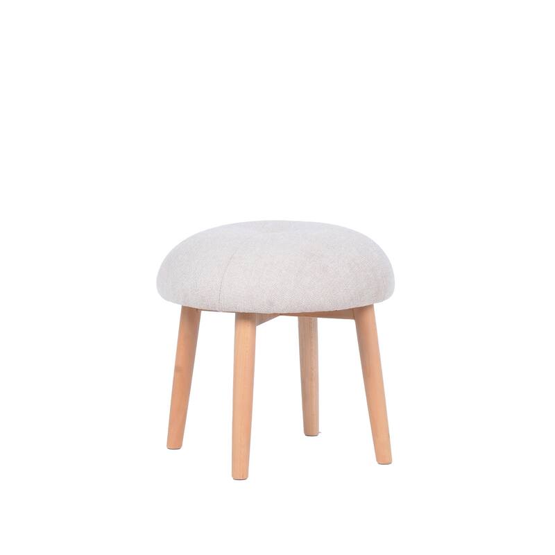 Tufted Fabric Upholstered Stool with Beech Wood Legs