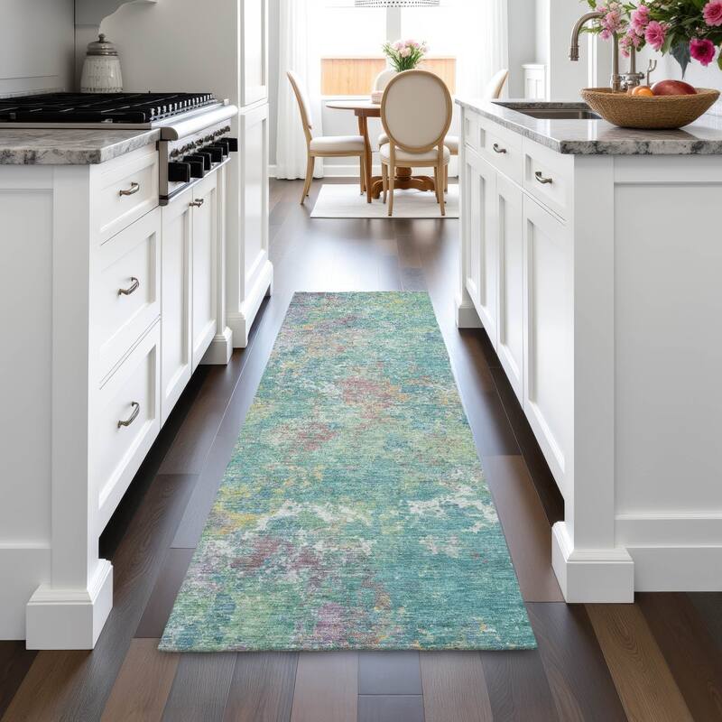Machine Washable Indoor/Outdoor Abstract Watercolor Chantille Rug