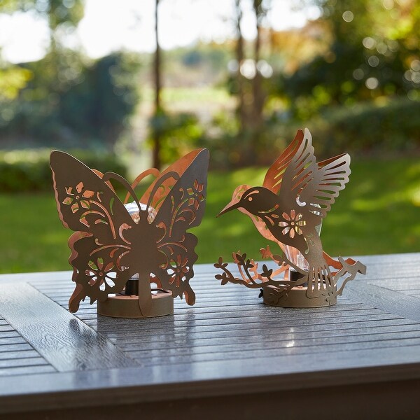 ライト・ランタン Butterfly Lantern Stand Stand Glitzhome Set of 2 Outdoor Metal Bird/Butterfly Cutout Solar