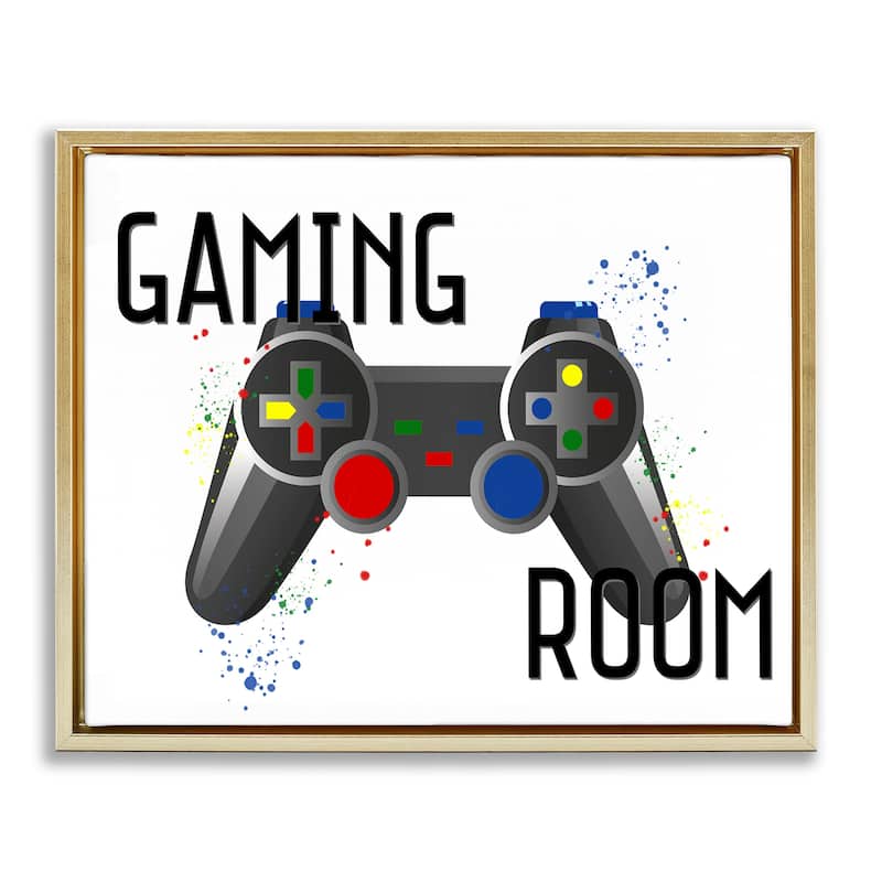 Stupell Gaming Room Modern Controller Framed Floater Canvas Wall Art Design By Kim Allen - 21 x 17 - Gold